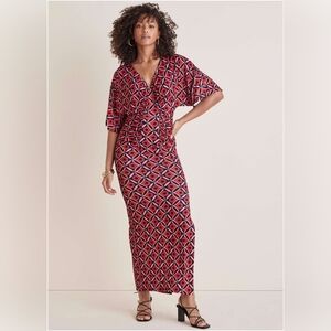 VENUS Drape Sleeve Maxi Dress - Red Lagoon Geo